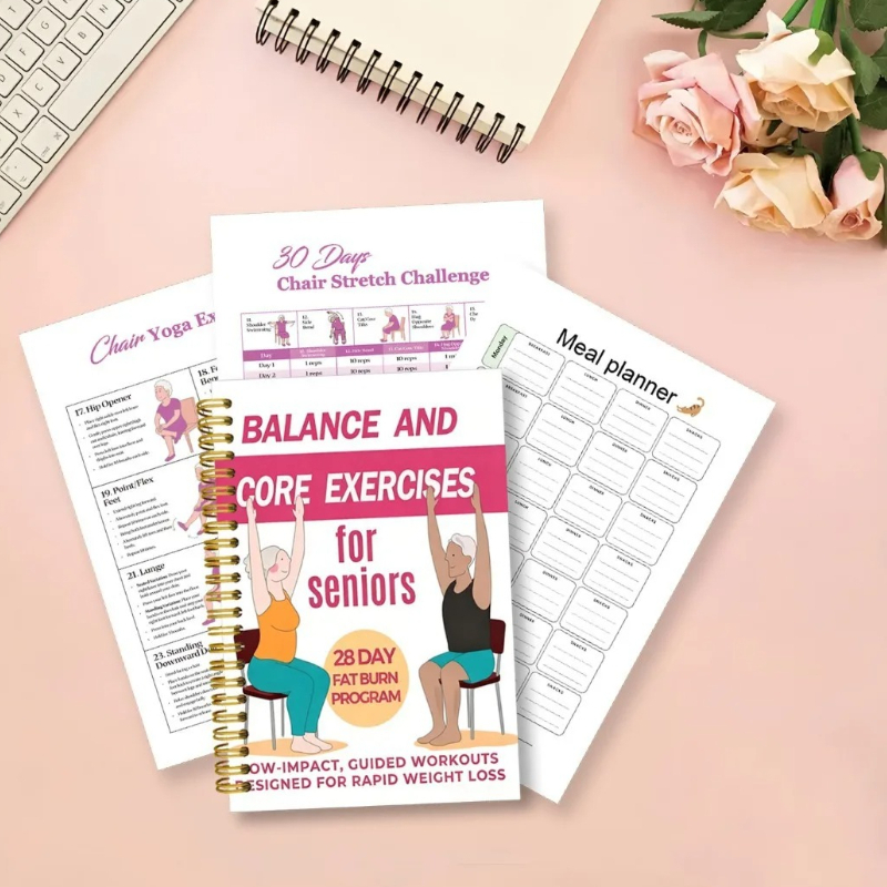 Yoga Fitness Journal - Stoelyoga-oefenboek voor senioren, 50 pagina's yoga-gids