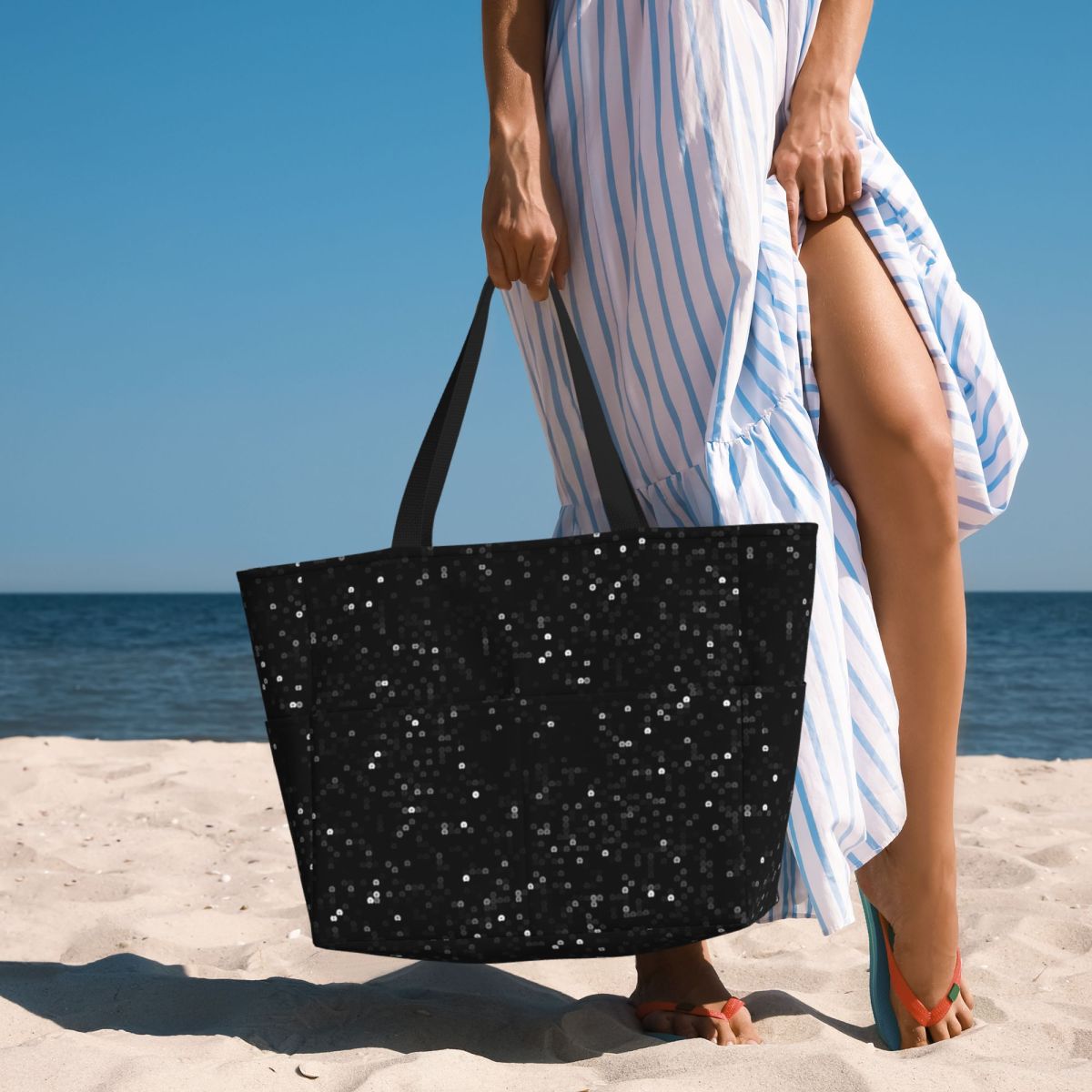 Yoga Fitness Images - Gedrukte afbeelding van zwarte pailletten strandtas